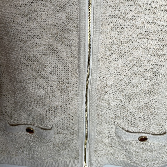 Jones New York Collection tweedy woven cardigan in natural beige, size large - Picture 6 of 10